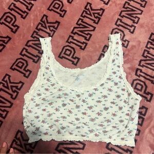 Brandy Melville White Floral Crop Top